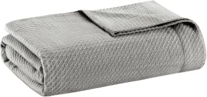 Madison Park Egyptian Cotton Luxury Blanket Grey 66x90 Twin Size Knit Premium Soft Cozy 100% Cerified Egyptian Cotton For Bed, Couch or Sofa