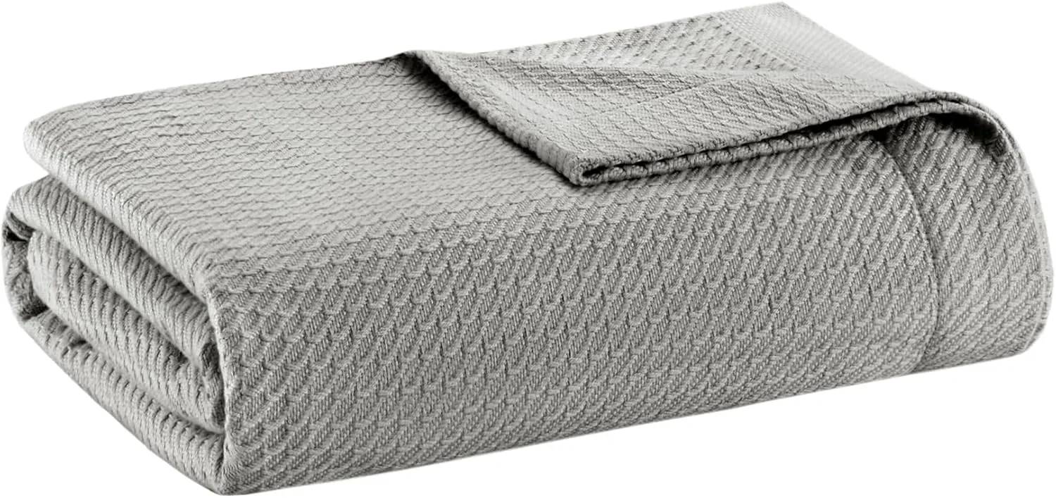 Madison Park Egyptian Cotton Luxury Blanket Grey 66x90 Twin Size Knit Premium Soft Cozy 100% Cerified Egyptian Cotton For Bed, Couch or Sofa