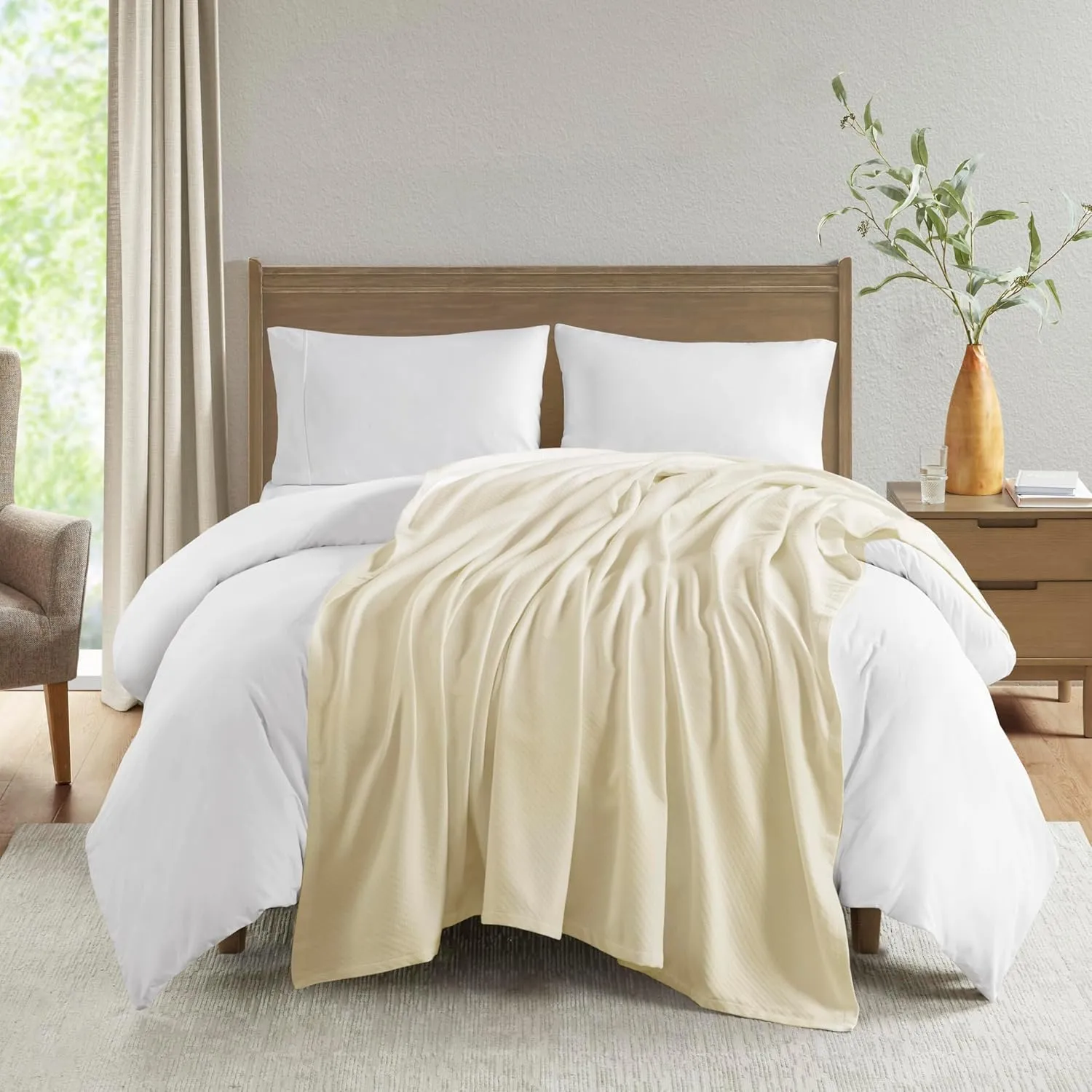 Madison Park Liquid Cotton Luxury Blanket Premium Soft Cozy 100% Ring Spun Cotton For Bed , Couch or Sofa, King, Ivory