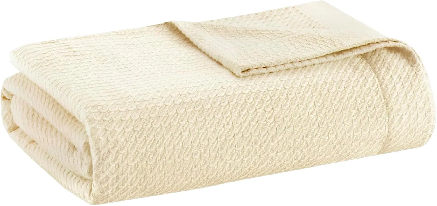Madison Park Soft Certified 100% Egyptian Cotton Breathable Cozy Blanket, Premium Waffle Knit Classic Design, Luxury All Season Lightweight Cover for Bed, Couch and Sofa, Cream King(108"x90")