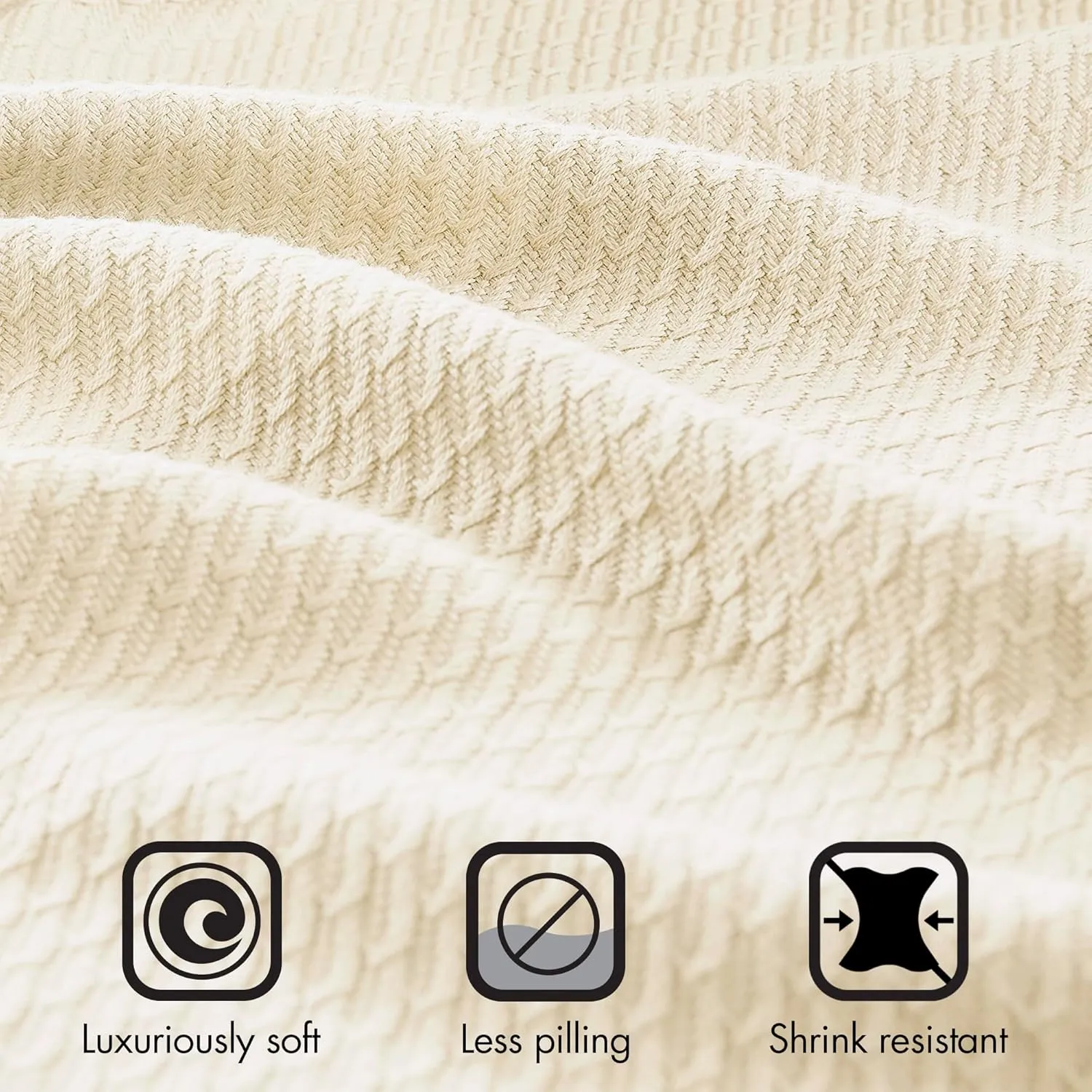 Madison Park Soft Certified 100% Egyptian Cotton Breathable Cozy Blanket, Premium Waffle Knit Classic Design, Luxury All Season Lightweight Cover for Bed, Couch and Sofa, Cream King(108"x90")