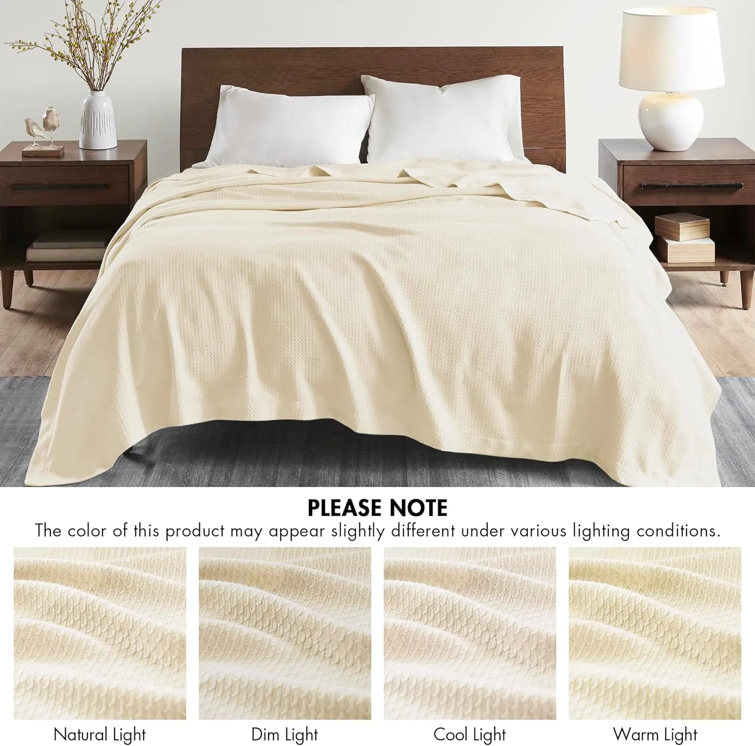 Madison Park Soft Certified 100% Egyptian Cotton Breathable Cozy Blanket, Premium Waffle Knit Classic Design, Luxury All Season Lightweight Cover for Bed, Couch and Sofa, Cream King(108"x90")