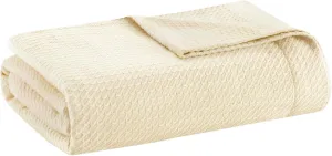 Madison Park Soft Certified 100% Egyptian Cotton Breathable Cozy Blanket, Premium Waffle Knit Classic Design, Luxury All Season Lightweight Cover for Bed, Couch and Sofa, Cream King(108"x90")