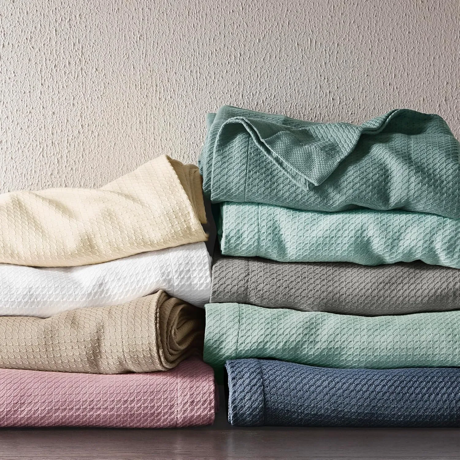 Madison Park Soft Certified 100% Egyptian Cotton Breathable Cozy Blanket, Premium Waffle Knit Classic Design, Luxury All Season Lightweight Cover for Bed, Couch and Sofa, Khaki Full/Queen(90"x90")