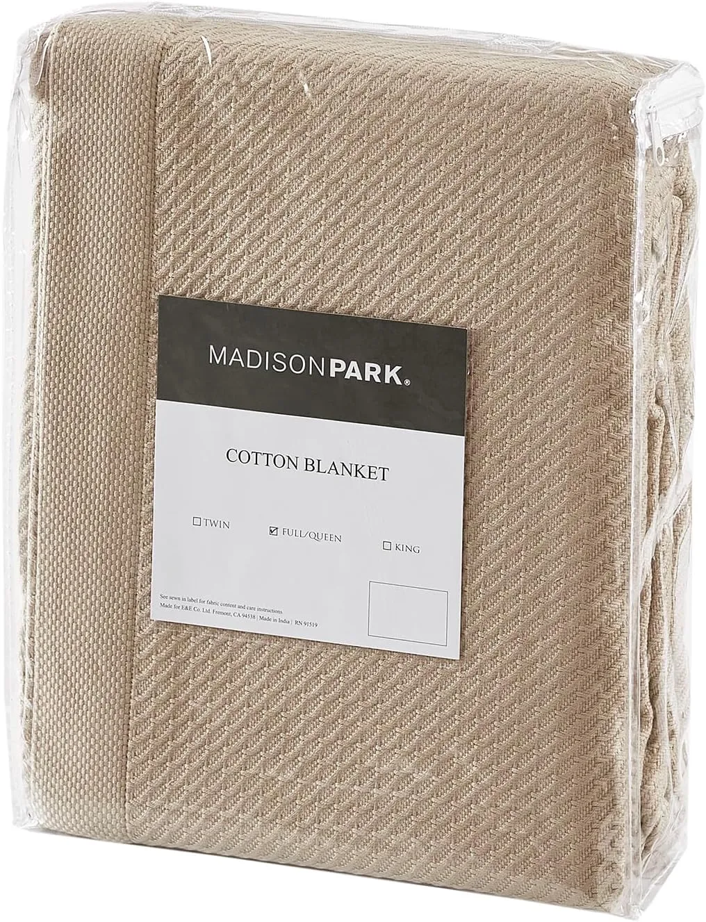 Madison Park Soft Certified 100% Egyptian Cotton Breathable Cozy Blanket, Premium Waffle Knit Classic Design, Luxury All Season Lightweight Cover for Bed, Couch and Sofa, Khaki Full/Queen(90"x90")