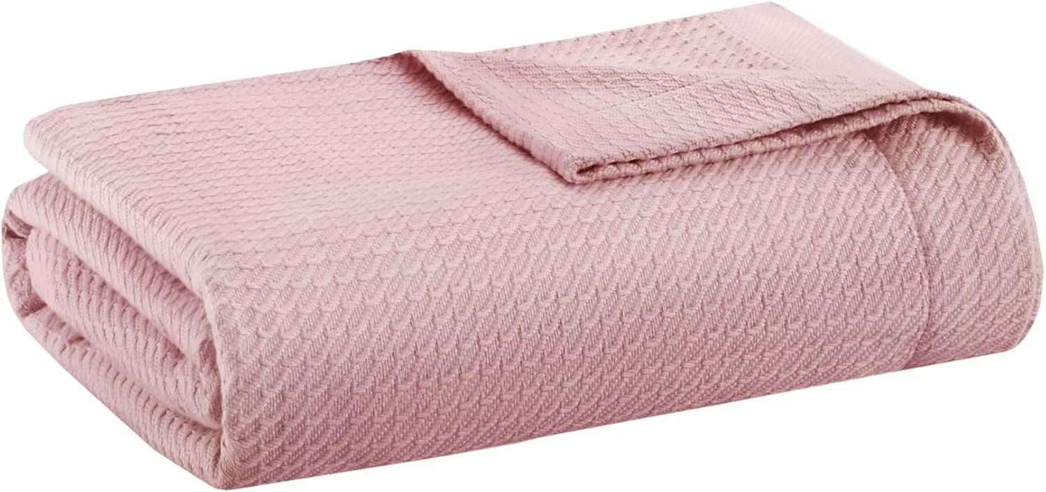 Madison Park Soft Certified 100% Egyptian Cotton Breathable Cozy Blanket, Premium Waffle Knit Classic Design, Luxury All Season Lightweight Cover for Bed, Couch and Sofa, Rose Twin(66"x90")
