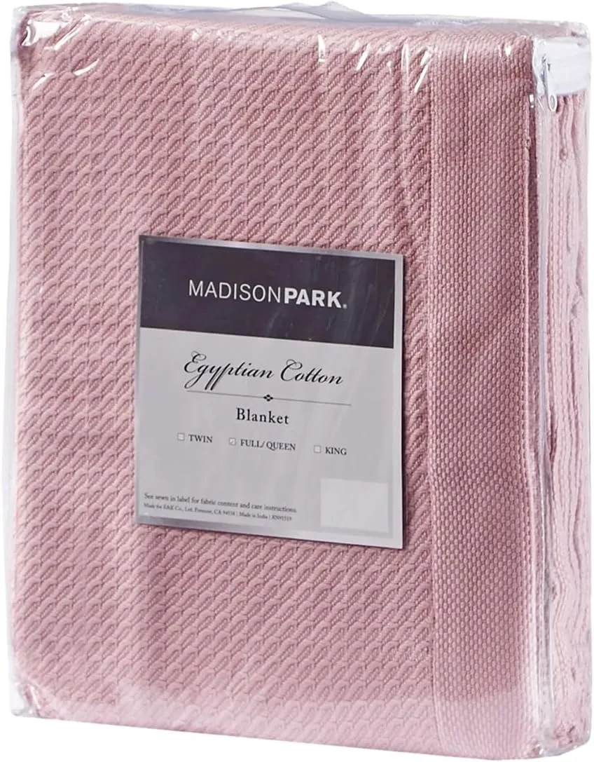 Madison Park Soft Certified 100% Egyptian Cotton Breathable Cozy Blanket, Premium Waffle Knit Classic Design, Luxury All Season Lightweight Cover for Bed, Couch and Sofa, Rose Twin(66"x90")