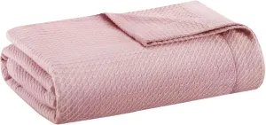 Madison Park Soft Certified 100% Egyptian Cotton Breathable Cozy Blanket, Premium Waffle Knit Classic Design, Luxury All Season Lightweight Cover for Bed, Couch and Sofa, Rose Twin(66"x90")