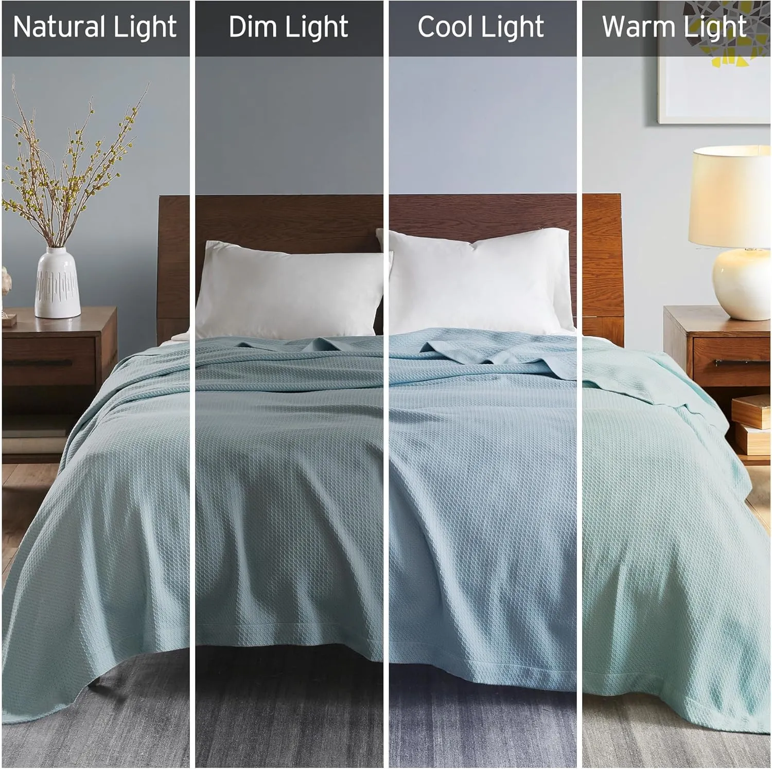 Madison Park Soft Certified 100% Egyptian Cotton Breathable Cozy Blanket, Premium Waffle Knit Classic Design Luxury All Season Lightweight Cover for Bed, Couch and Sofa, Twin, Light Blue