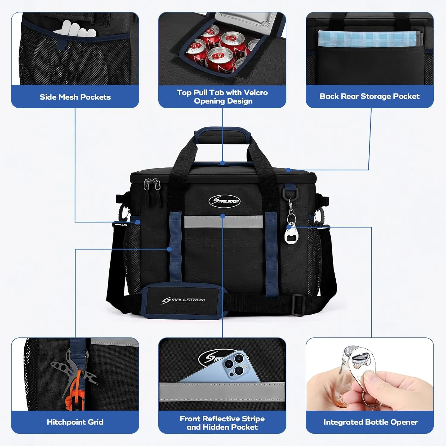 Maelstrom Soft Cooler Bag,Collapsible Soft Sided Cooler,24/30/60/75 Cans Beach Cooler,Ice Chest,Large Leakproof Camping Cooler,Portable Travel Cooler for Grocery Shopping,Camping,Road Trips