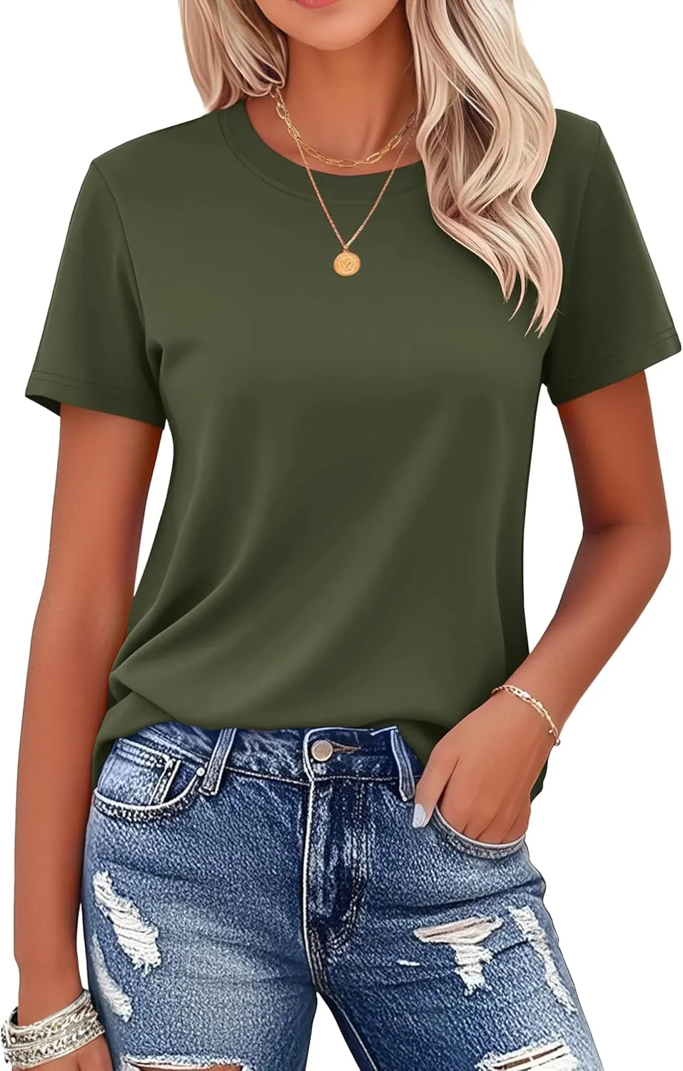 MAGCOMSEN Women's Cotton T-Shirts Short-Sleeve Shirts Crew-Neck Tops Classic-Fit Breathable Casual Summer Tees