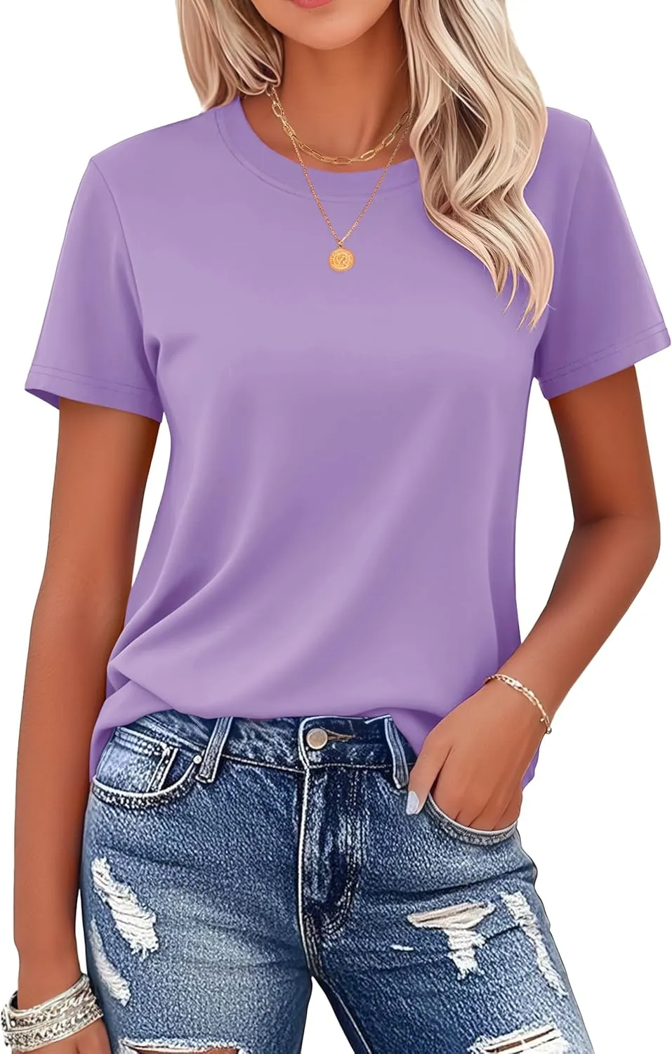 MAGCOMSEN Women's Cotton T-Shirts Short-Sleeve Shirts Crew-Neck Tops Classic-Fit Breathable Casual Summer Tees