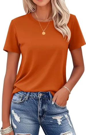 MAGCOMSEN Women's Cotton T-Shirts Short-Sleeve Shirts Crew-Neck Tops Classic-Fit Breathable Casual Summer Tees