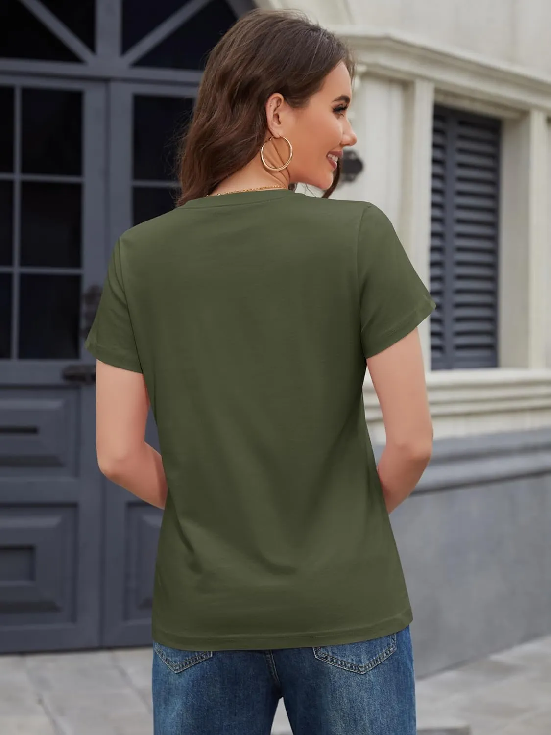MAGCOMSEN Women's Cotton T-Shirts Short-Sleeve Shirts Crew-Neck Tops Classic-Fit Breathable Casual Summer Tees