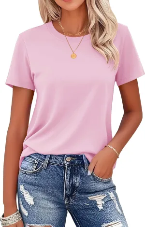 MAGCOMSEN Women's Cotton T-Shirts Short-Sleeve Shirts Crew-Neck Tops Classic-Fit Breathable Casual Summer Tees