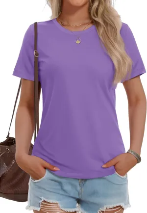 MAGCOMSEN Women's Short Sleeve T Shirts Cotton Summer UPF 50  Crew Neck Casual Tops Trendy Solid Color Basic Tees
