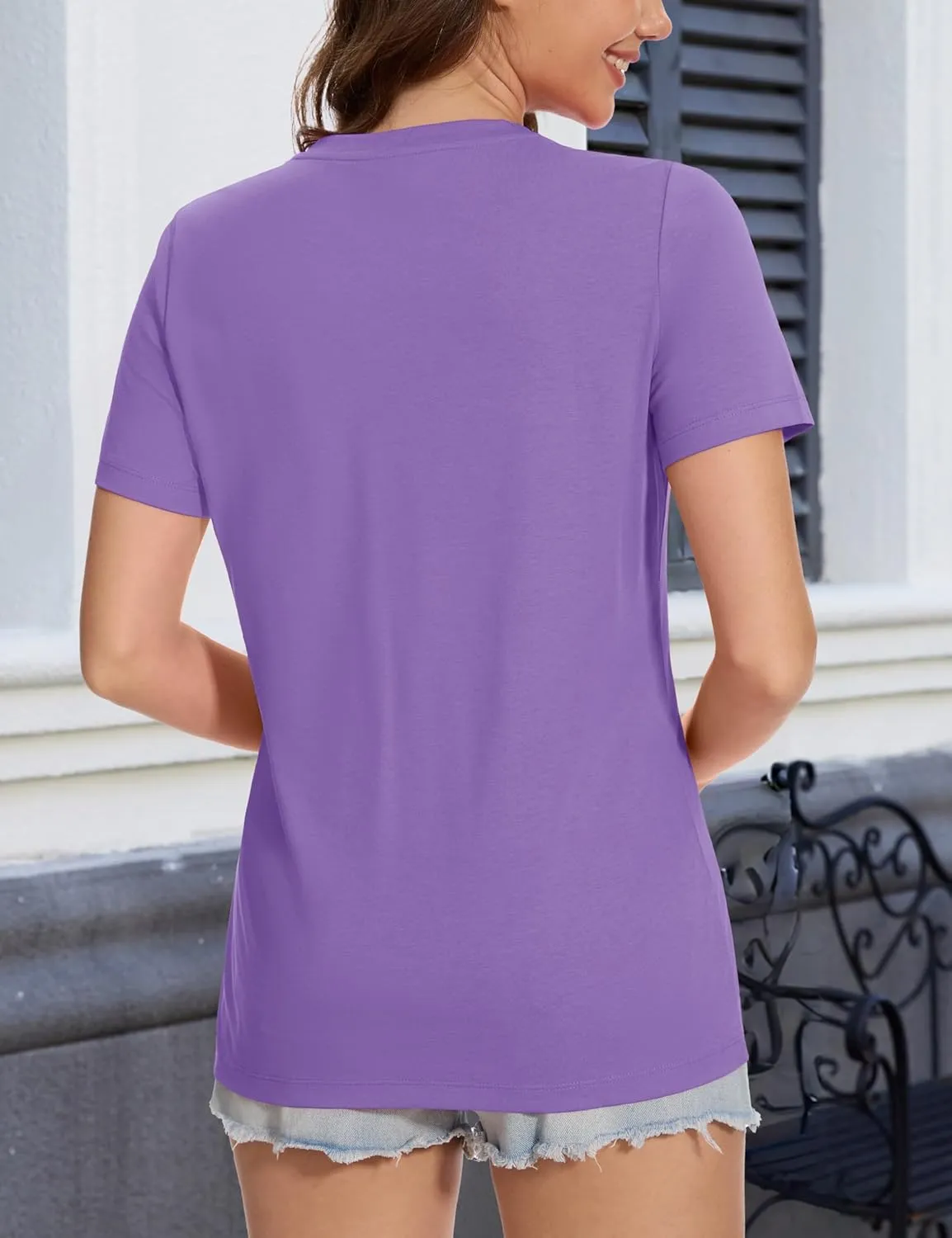 MAGCOMSEN Women's Short Sleeve T Shirts Cotton Summer UPF 50  Crew Neck Casual Tops Trendy Solid Color Basic Tees