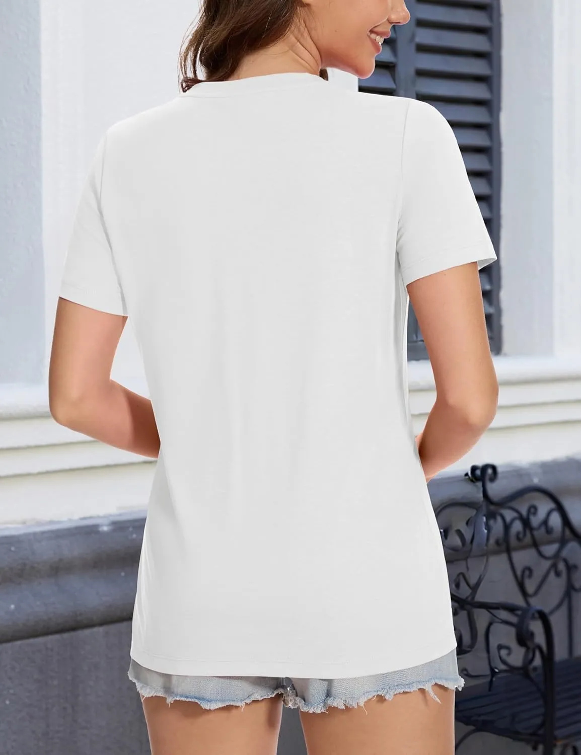 MAGCOMSEN Women's Short Sleeve T Shirts Cotton Summer UPF 50  Crew Neck Casual Tops Trendy Solid Color Basic Tees