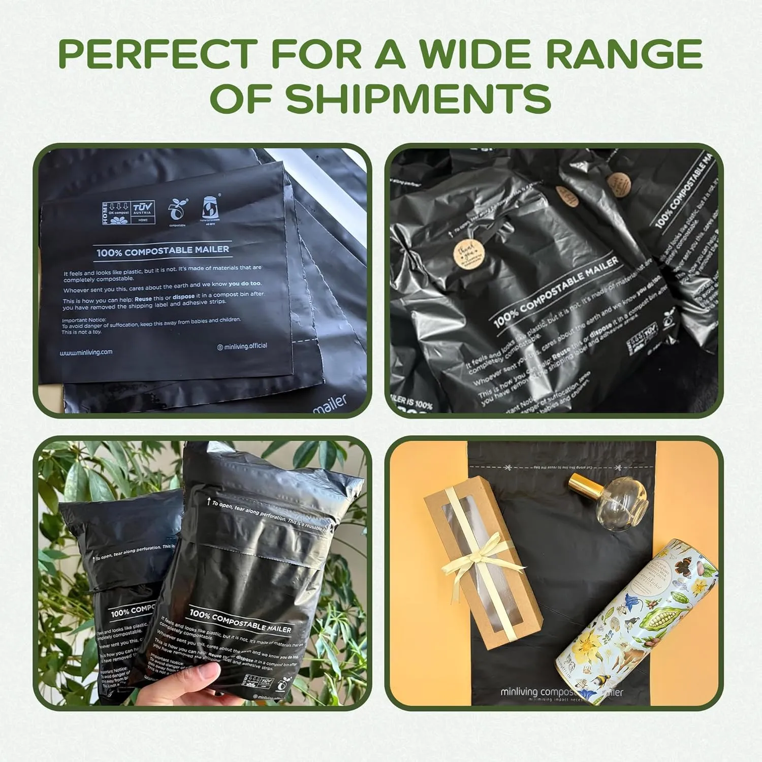 Mailing Pouches 10x13 inch - Plant-Based Materials, Double Seal Closure, Tear Resistant, Extra Thick Design - 50 Reusable Shipping Bags