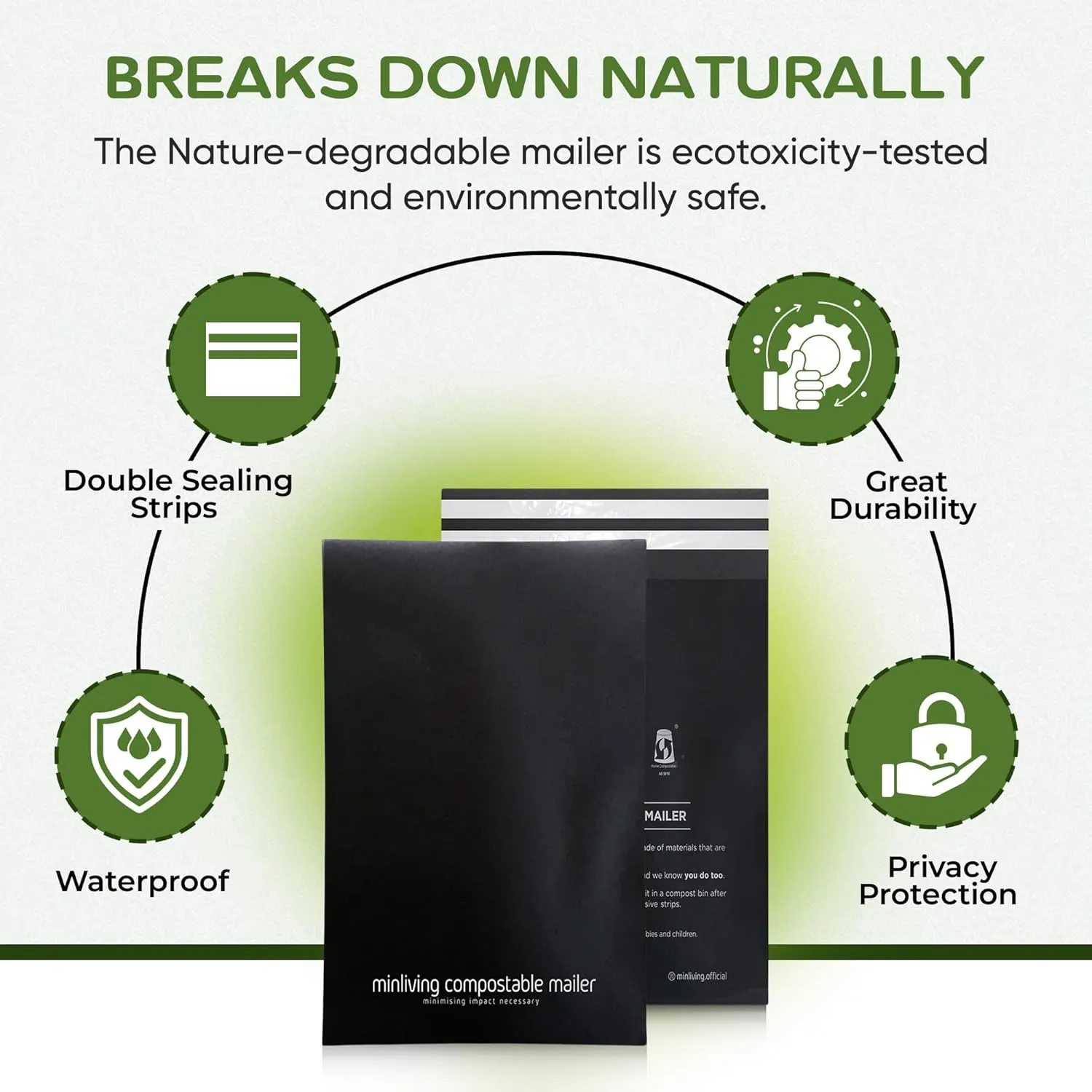 Mailing Pouches 10x13 inch - Plant-Based Materials, Double Seal Closure, Tear Resistant, Extra Thick Design - 50 Reusable Shipping Bags