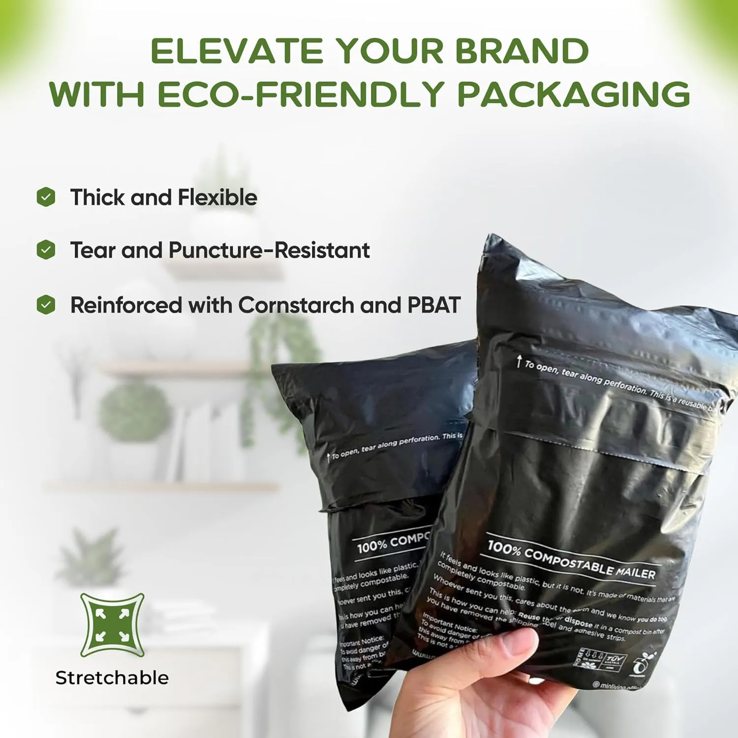 Mailing Pouches 10x13 inch - Plant-Based Materials, Double Seal Closure, Tear Resistant, Extra Thick Design - 50 Reusable Shipping Bags
