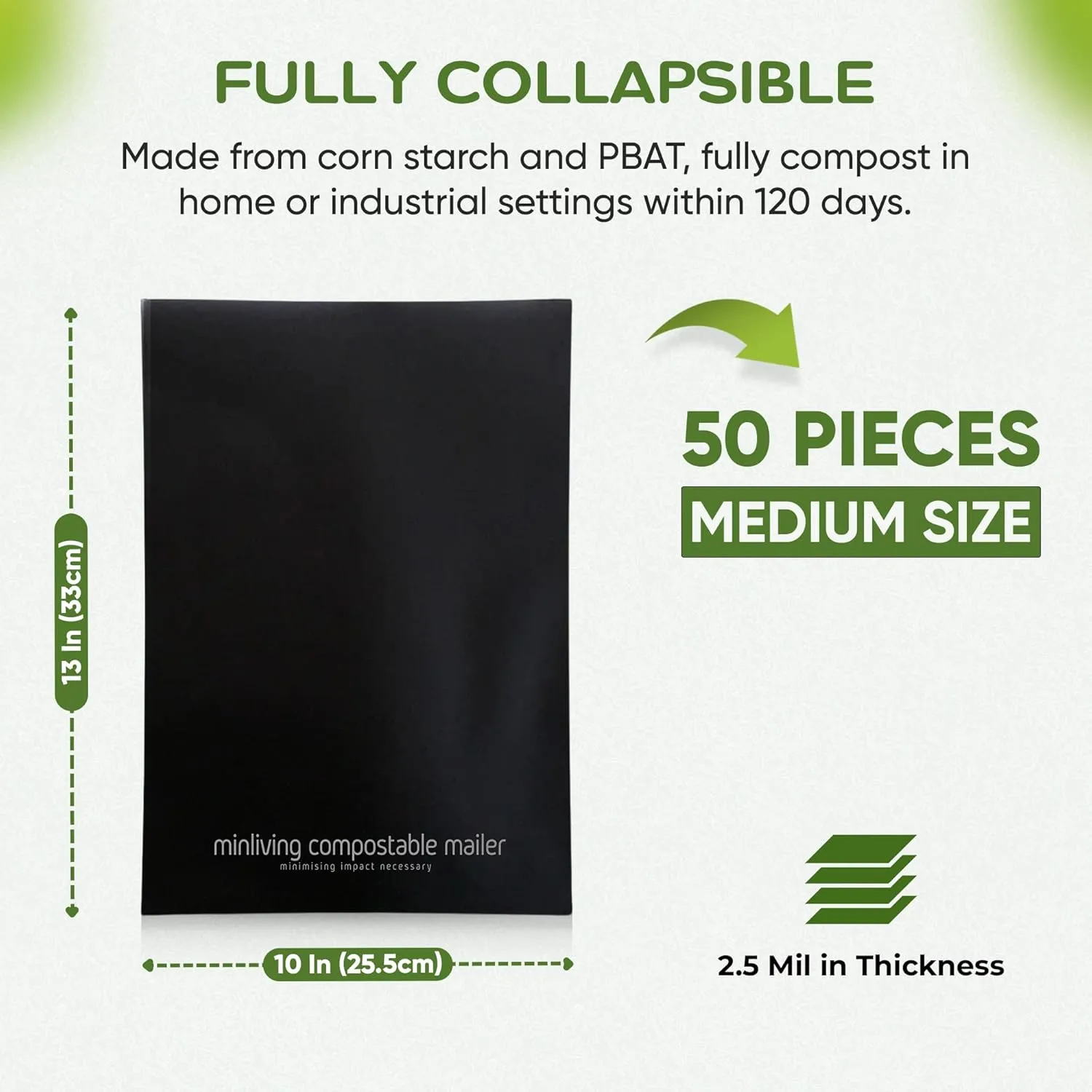 Mailing Pouches 10x13 inch - Plant-Based Materials, Double Seal Closure, Tear Resistant, Extra Thick Design - 50 Reusable Shipping Bags