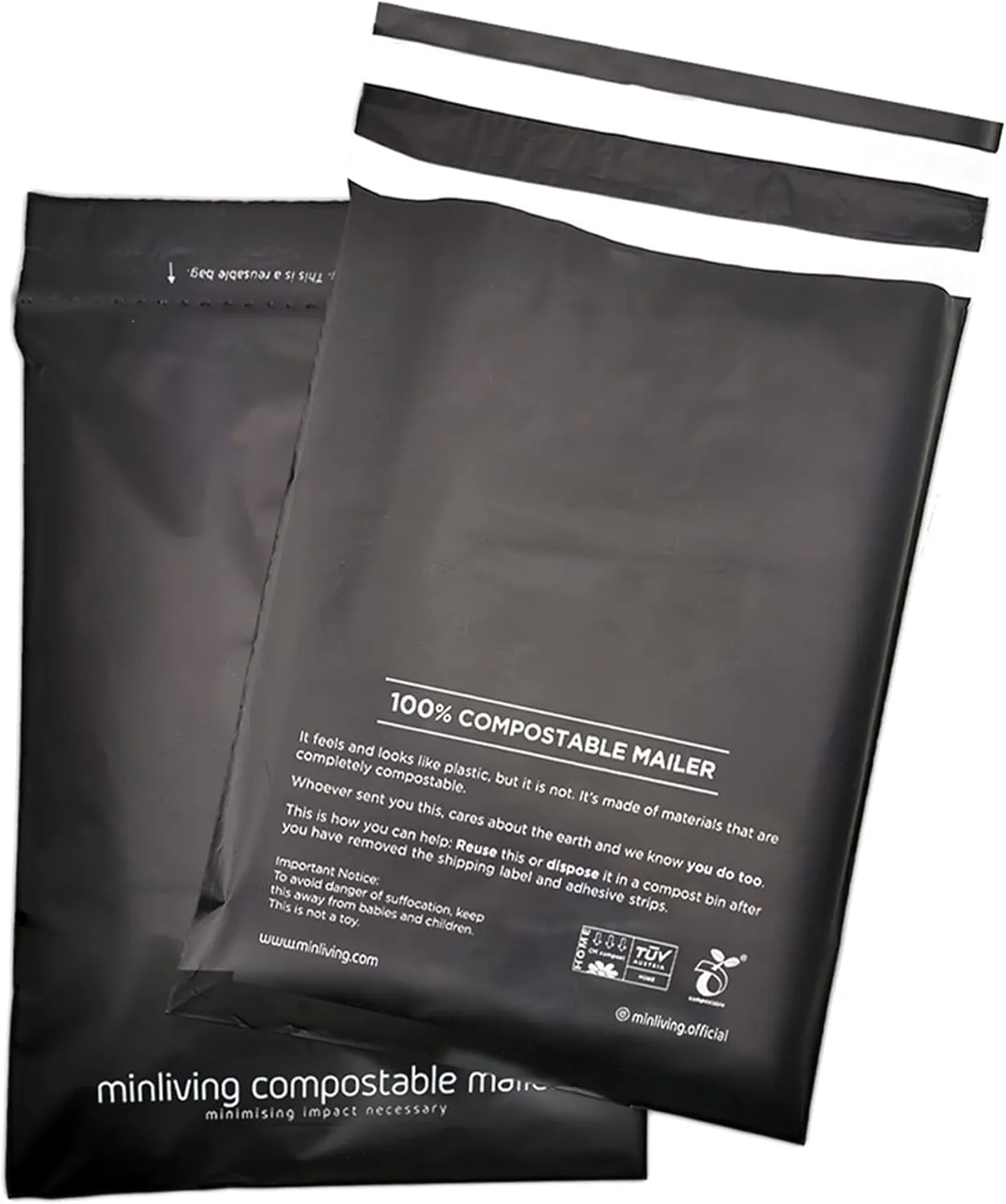 Mailing Pouches 10x13 inch - Plant-Based Materials, Double Seal Closure, Tear Resistant, Extra Thick Design - 50 Reusable Shipping Bags