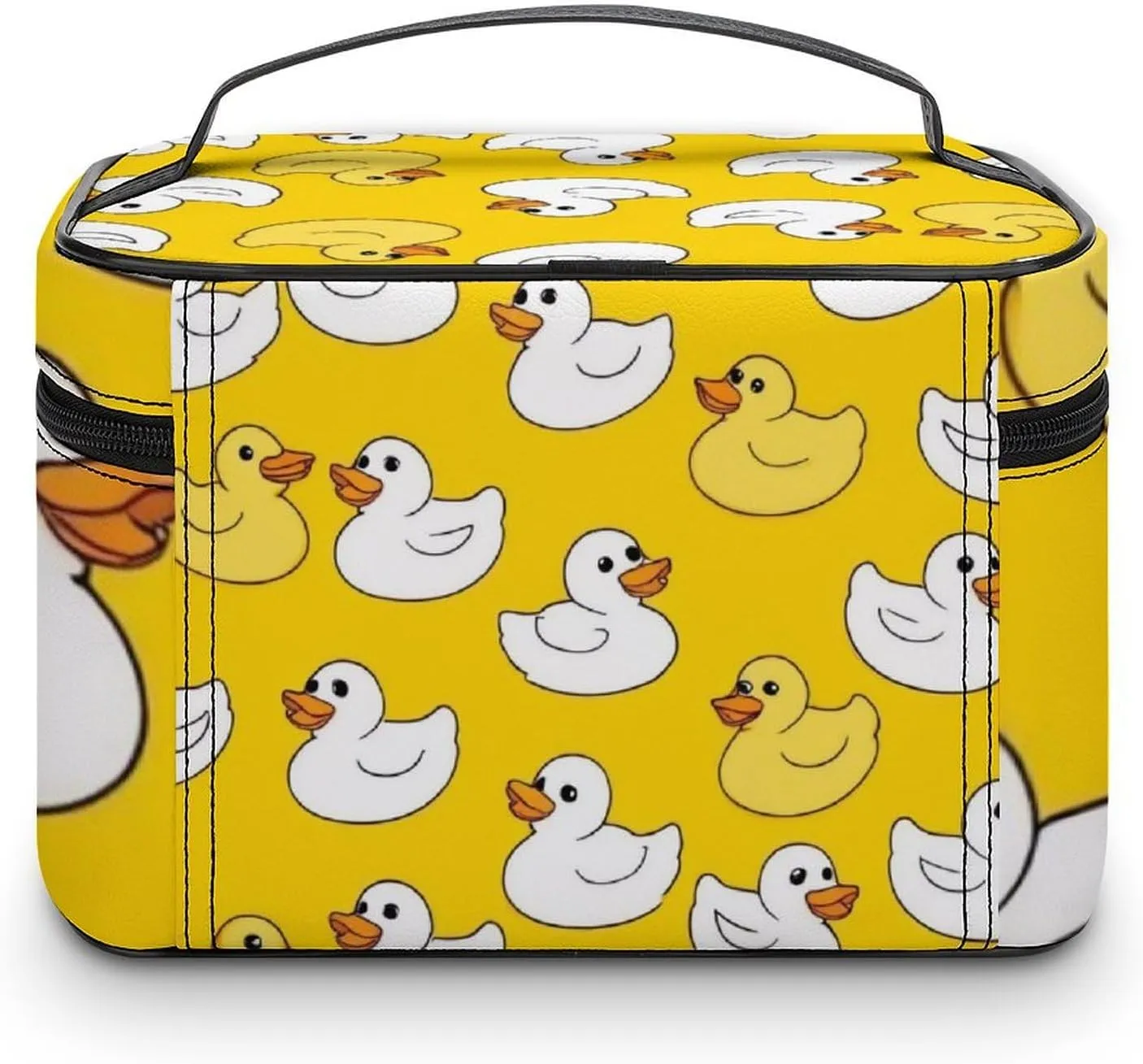 Make Up Bags Cute Rubber Duck Cosmetics Organizer Case for Women, Travel Toiletry Brushes Storage Bag with Carry Handle