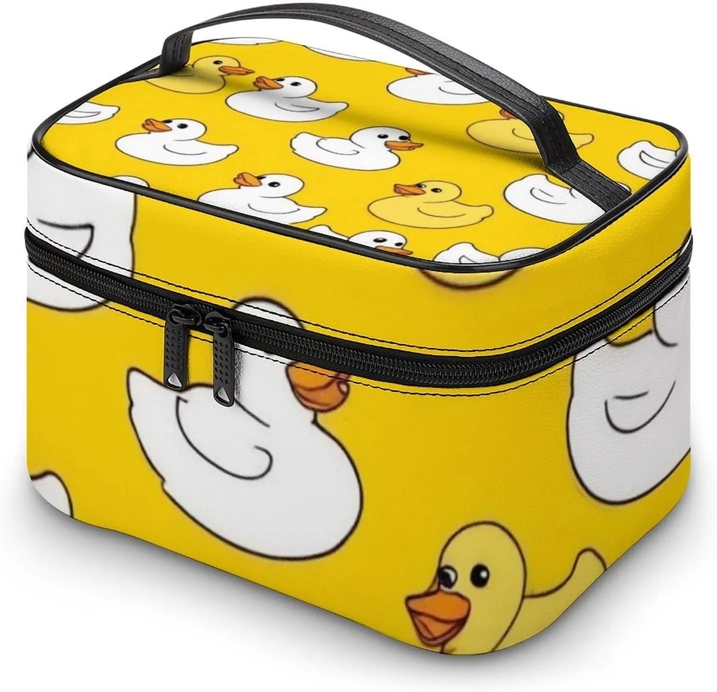 Make Up Bags Cute Rubber Duck Cosmetics Organizer Case for Women, Travel Toiletry Brushes Storage Bag with Carry Handle