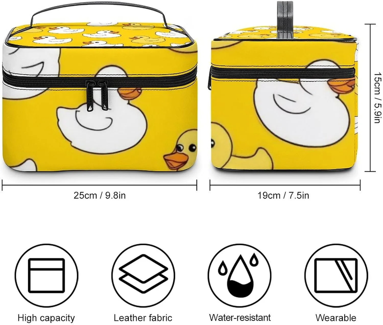 Make Up Bags Cute Rubber Duck Cosmetics Organizer Case for Women, Travel Toiletry Brushes Storage Bag with Carry Handle