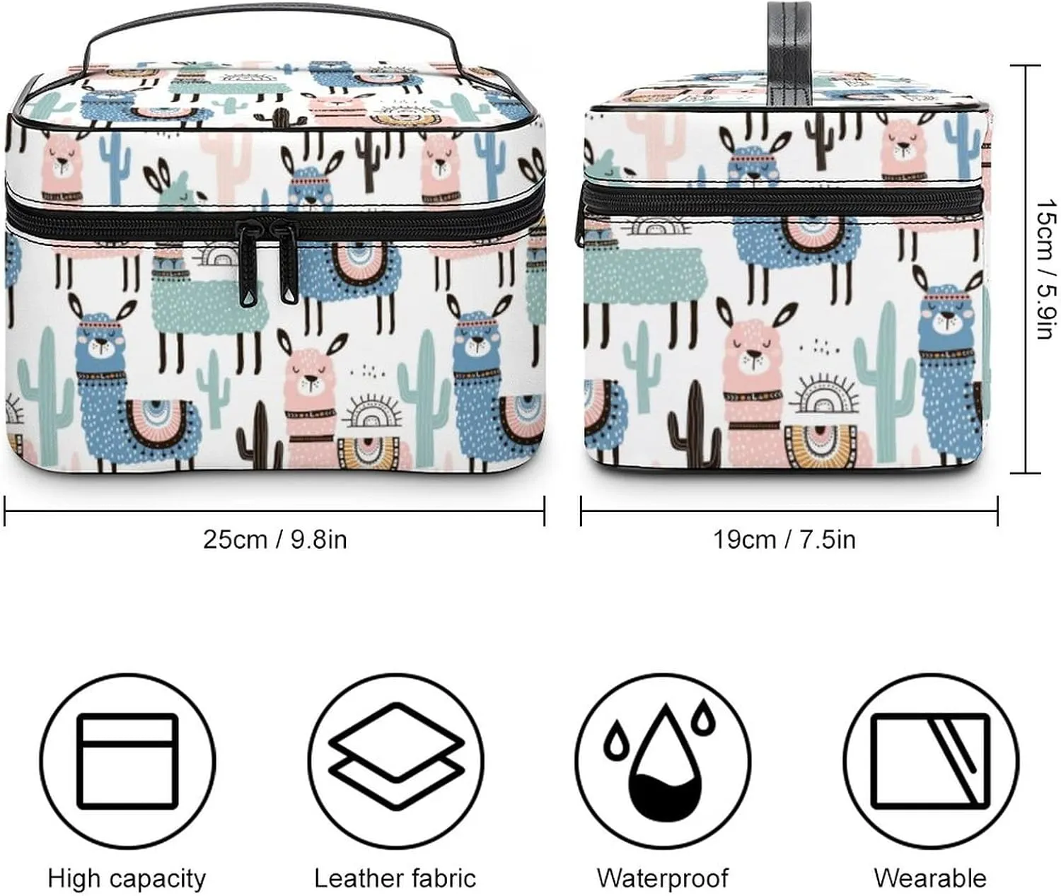Makeup Bag Cosmetic Bag, Llama Cactus Alpaca Desert Makeup Bag Portable PU Leather Makeup Train Case Pouch Toiletry Bag with Handle for Girl Women Ladies
