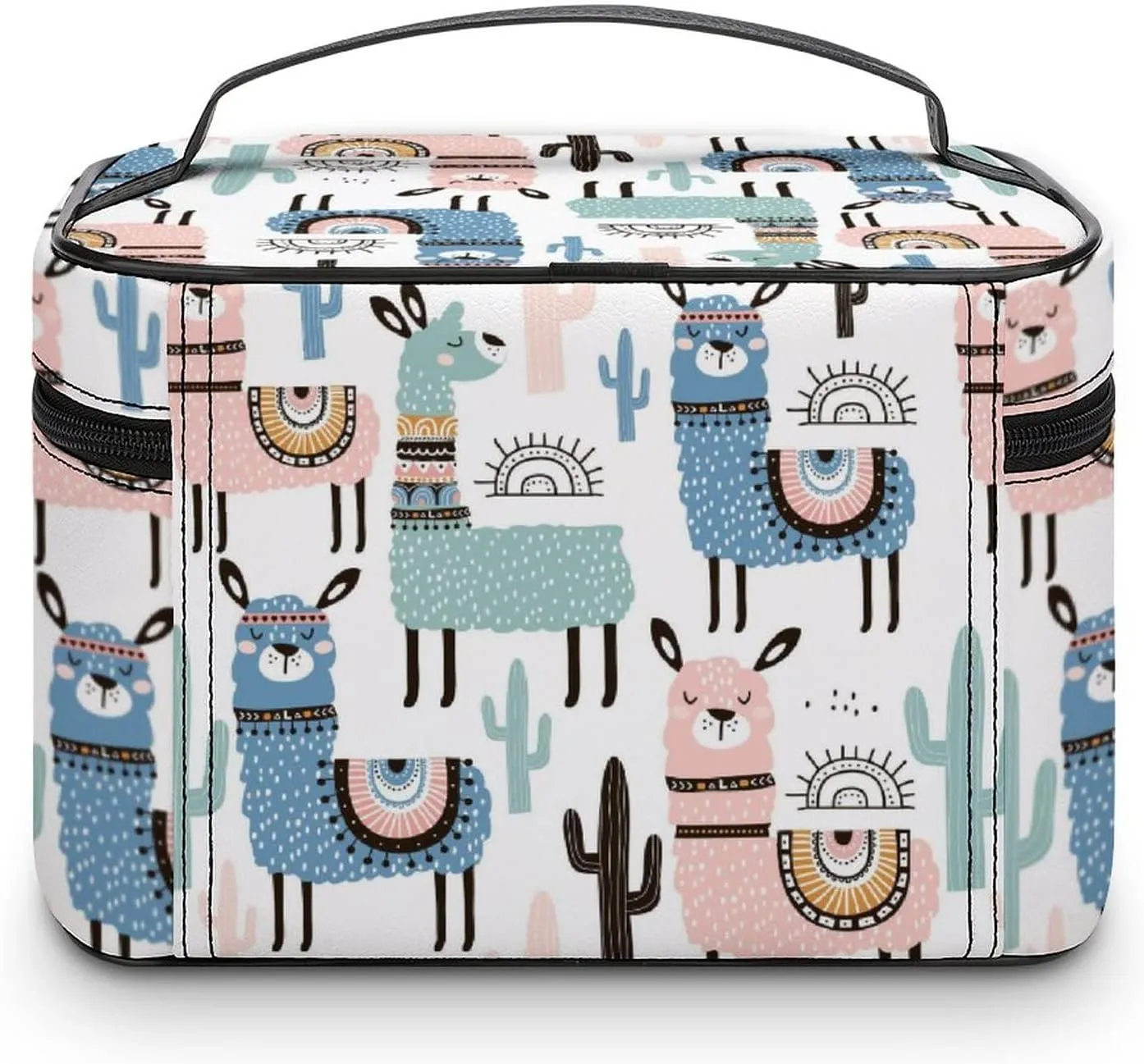 Makeup Bag Cosmetic Bag, Llama Cactus Alpaca Desert Makeup Bag Portable PU Leather Makeup Train Case Pouch Toiletry Bag with Handle for Girl Women Ladies