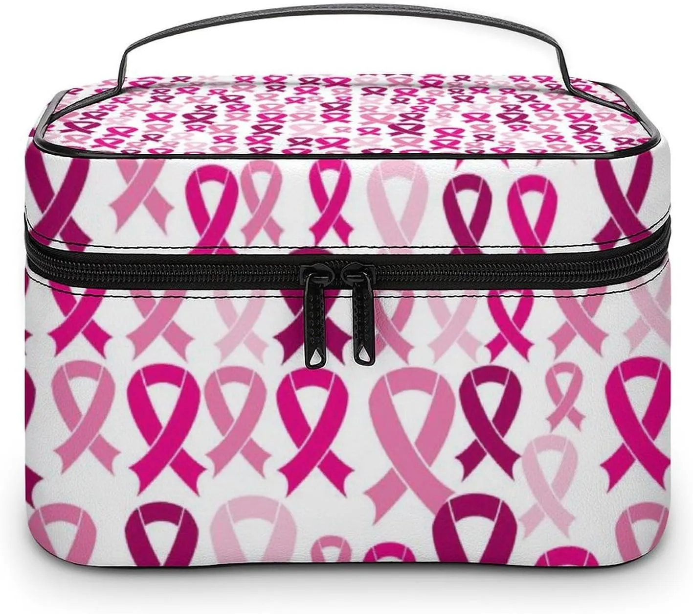 Makeup Bag for Women, Breast Cancer Awareness Pink Ribbons Large Cosmetic Brush Bag, Portable Waterproof Storage Bag with Handle Travel Toiletry Accessories