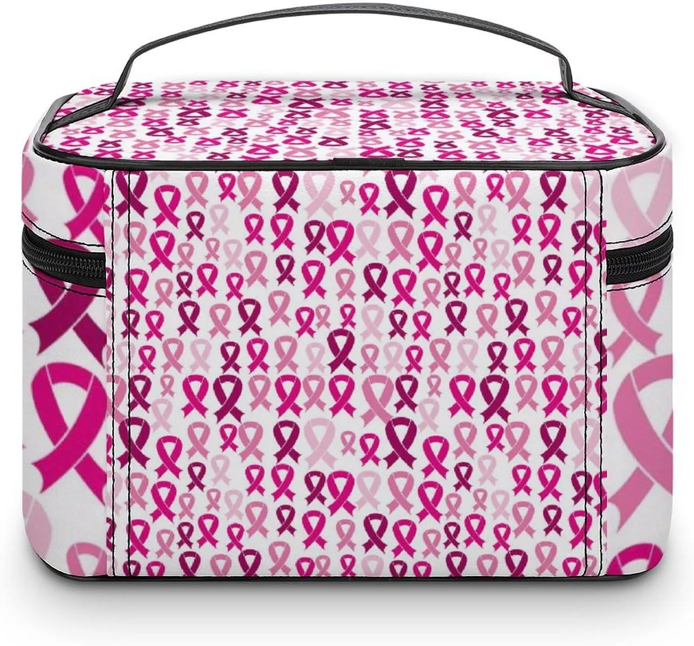 Makeup Bag for Women, Breast Cancer Awareness Pink Ribbons Large Cosmetic Brush Bag, Portable Waterproof Storage Bag with Handle Travel Toiletry Accessories