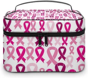 Makeup Bag for Women, Breast Cancer Awareness Pink Ribbons Large Cosmetic Brush Bag, Portable Waterproof Storage Bag with Handle Travel Toiletry Accessories