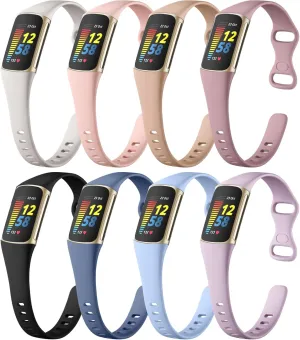 Maledan 8 Pack Band Compatible with Fitbit Charge 5/Charge 6 Bands for Women Men, Soft Slim Silicone Waterproof Sport Strap Replacement Wristband Accessories for Fitbit Charge 5/6 Fitness Tracker