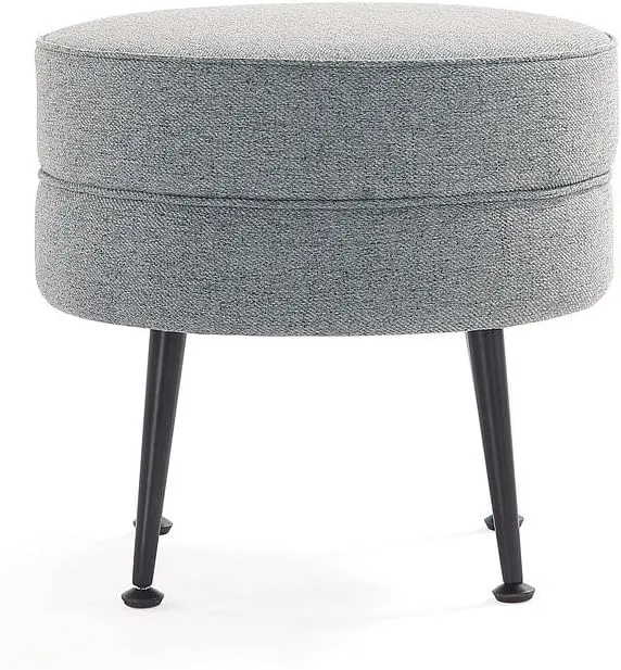 Manhattan Comfort Bailey Mid-Century Modern Round Ottoman - Durable Woven Polyester Blend Upholstery, Stylish Black Stainless Steel Legs - Easy Assembly, Perfect for Living Room, Grey with Black Feet