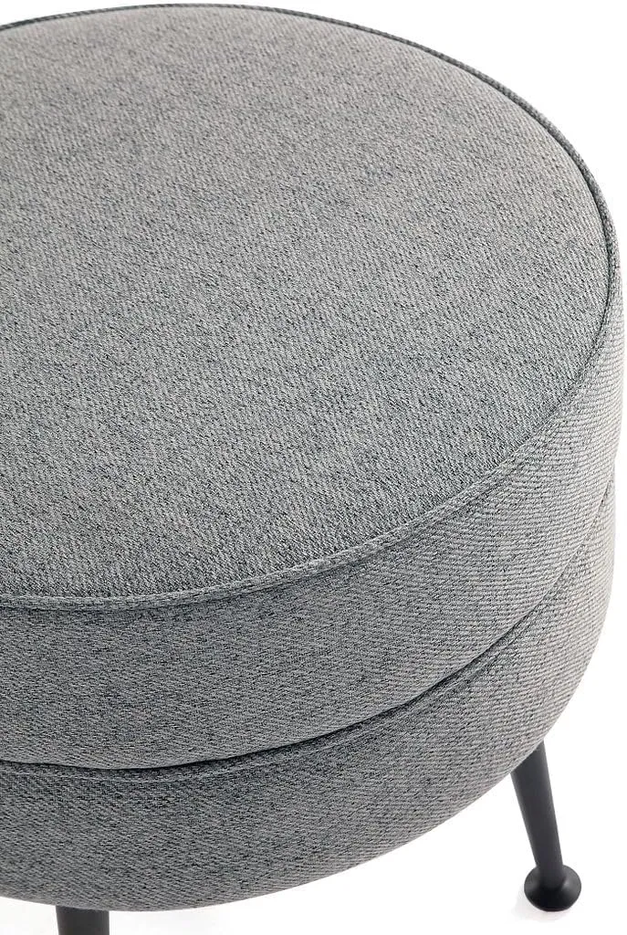 Manhattan Comfort Bailey Mid-Century Modern Round Ottoman - Durable Woven Polyester Blend Upholstery, Stylish Black Stainless Steel Legs - Easy Assembly, Perfect for Living Room, Grey with Black Feet