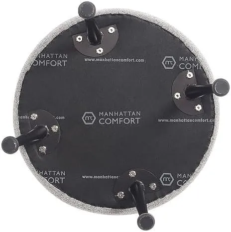Manhattan Comfort Bailey Mid-Century Modern Round Ottoman - Durable Woven Polyester Blend Upholstery, Stylish Black Stainless Steel Legs - Easy Assembly, Perfect for Living Room, Grey with Black Feet