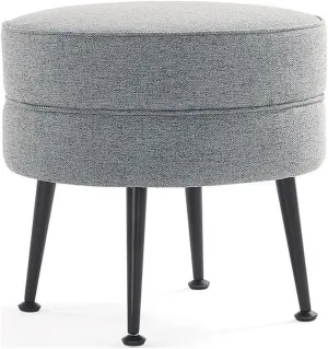 Manhattan Comfort Bailey Mid-Century Modern Round Ottoman - Durable Woven Polyester Blend Upholstery, Stylish Black Stainless Steel Legs - Easy Assembly, Perfect for Living Room, Grey with Black Feet