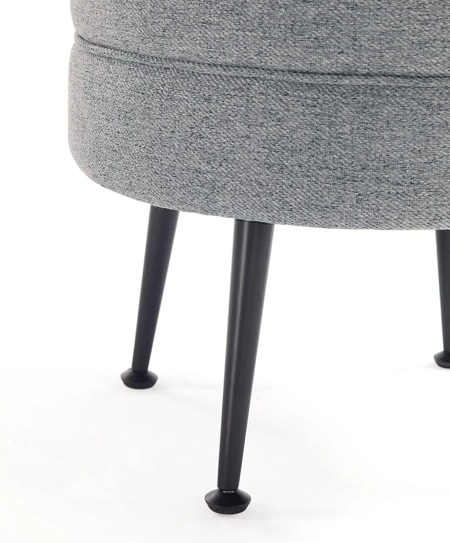Manhattan Comfort Bailey Mid-Century Modern Round Ottoman - Durable Woven Polyester Blend Upholstery, Stylish Black Stainless Steel Legs - Easy Assembly, Perfect for Living Room, Grey with Black Feet
