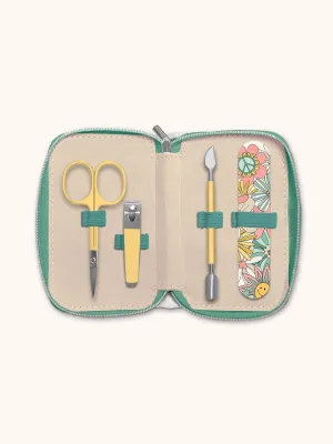 Manicure Set by Studio Oh! - Beamin' Blooms Manicure Set 5-piece Nail Grooming Set with File, Scissors, Clippers, Cuticle Pusher & Zippered Case for Travel and Home & Office