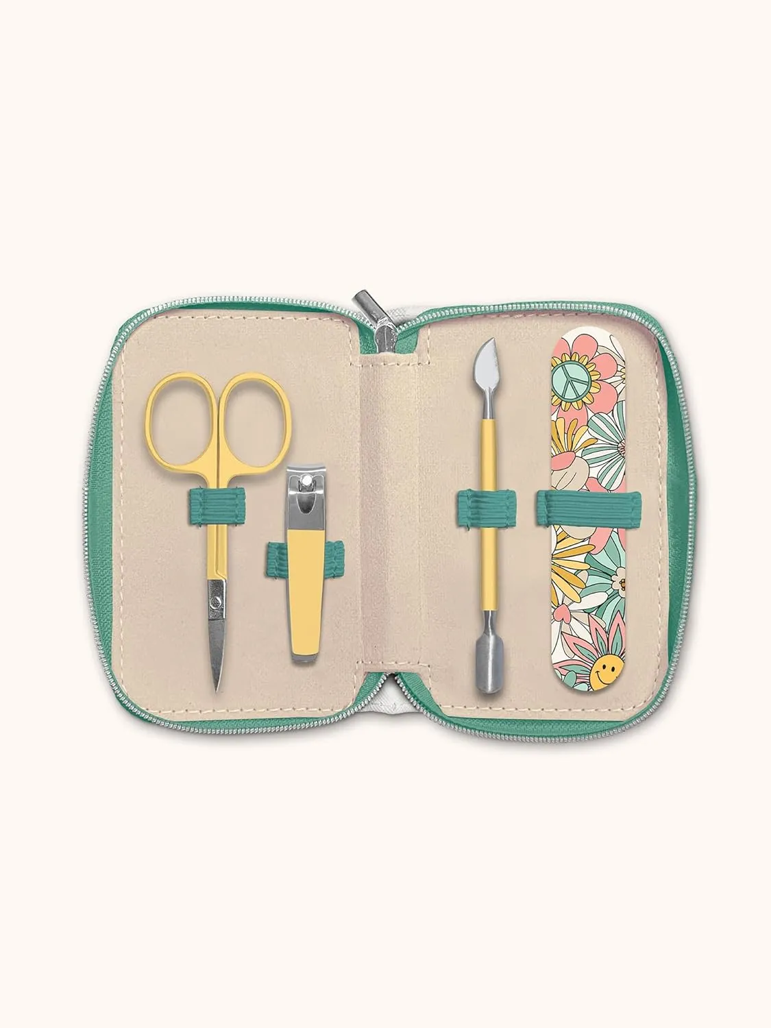Manicure Set by Studio Oh! - Beamin' Blooms Manicure Set 5-piece Nail Grooming Set with File, Scissors, Clippers, Cuticle Pusher & Zippered Case for Travel and Home & Office
