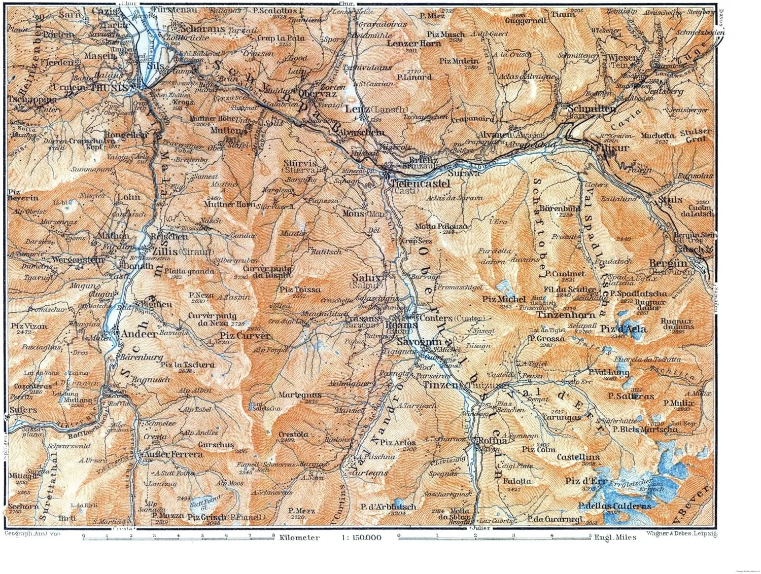 MAPS OF THE PAST Historic Map - Salux Switzerland - Baedeker 1921-30.06 x 23 - Vintage Wall Art