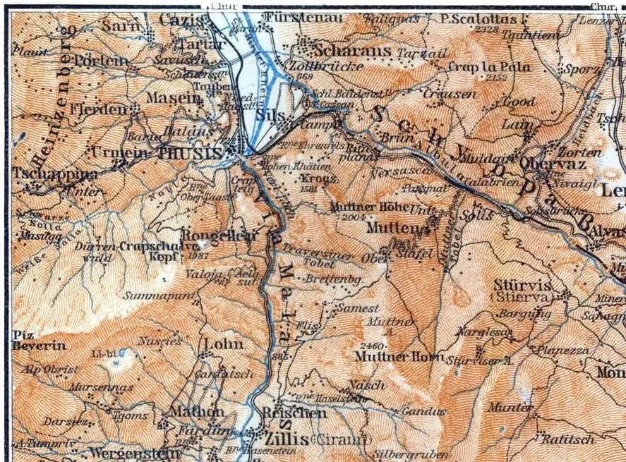 MAPS OF THE PAST Historic Map - Salux Switzerland - Baedeker 1921-30.06 x 23 - Vintage Wall Art