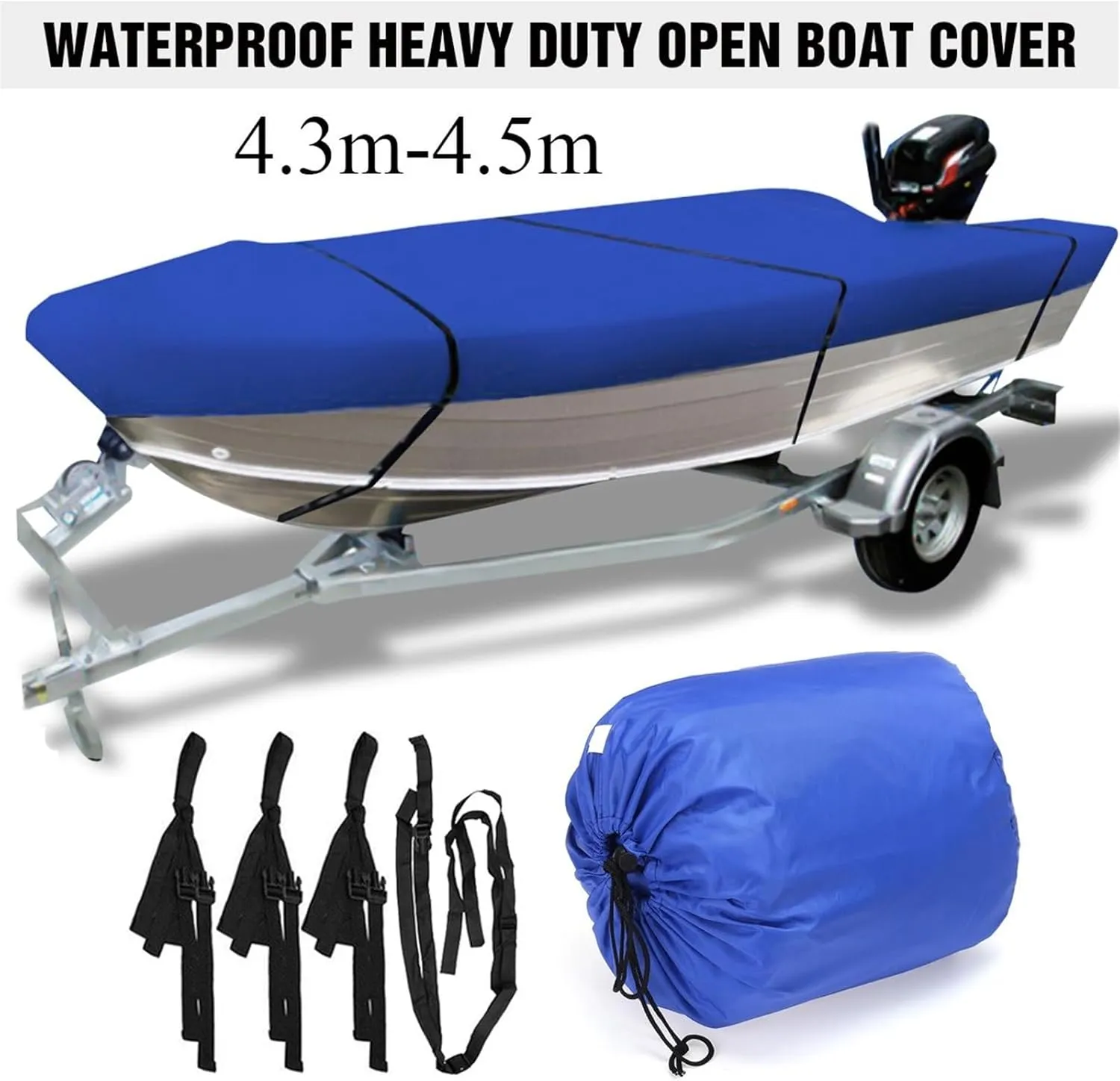 Marine Accessories 600D Waterproof Open Boat Cover Sunshade UV-Resistant Dust-Proof Cover Heavy Duty Marine Open Boat Cover 3.5m-4.5m Universal(510x250cm)