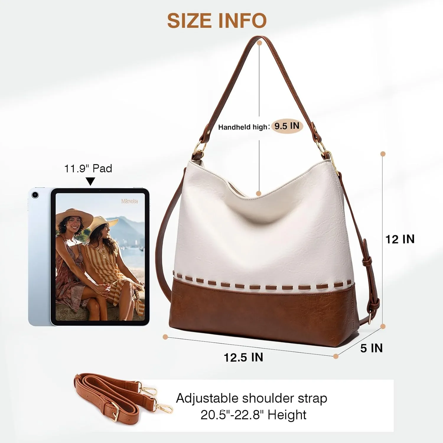 Marvolia Hobo Bags for Women Vegan Leather Shoulder Purses and Handbags Top Handle Handbags with Adjustable Shoulder Strap