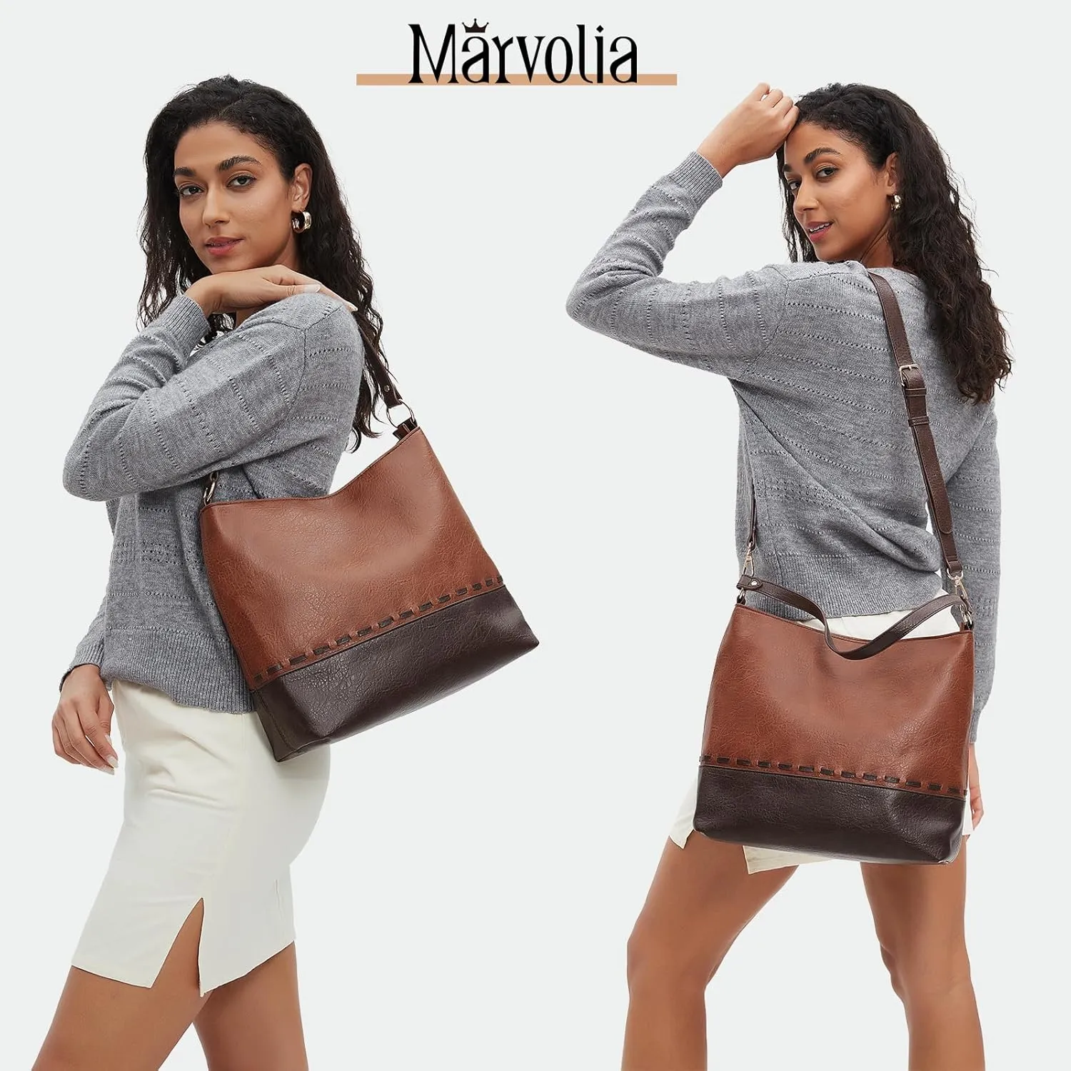Marvolia Hobo Bags for Women Vegan Leather Shoulder Purses and Handbags Top Handle Handbags with Adjustable Shoulder Strap