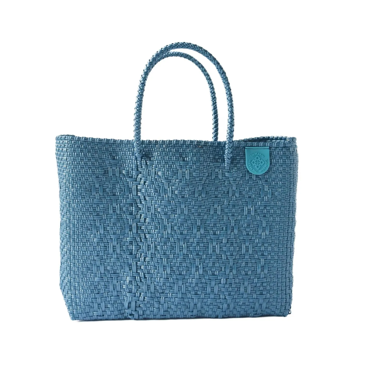 Maui Medium Woven Crossbody Bag - With Detachable Mesh Pouch, Blue Beach Bag, Recycled Plastic Purse, Oaxaca Mexican Woven Bag, Artisan Made Resort Bag