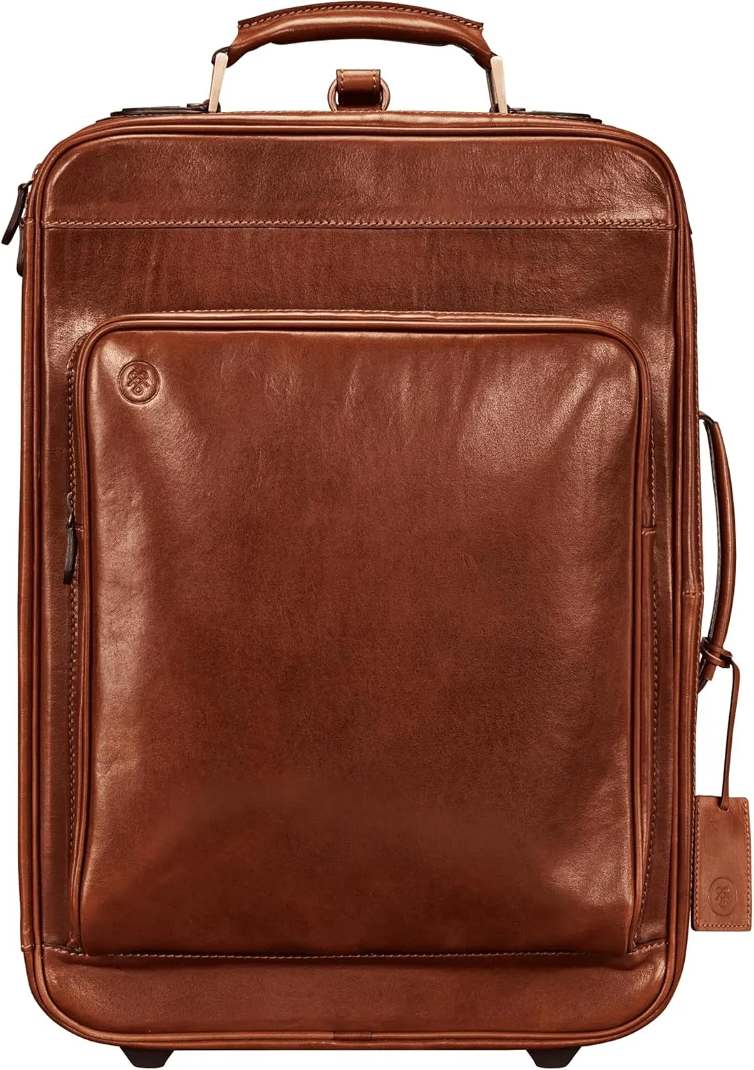 Maxwell Scott - Personalized Luxury Leather Wheeled Rolling Trolley Case Luggage - The Piazzale - Chestnut Tan